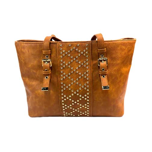 Bolso para dama HNA de color mostaza, material piel vegana, viene con detalles en metálico de color dorado en todo el centro del bolso, formando figuras de diamante, asa estática en la parte superior del color del bolso para ser tomada con la mano.